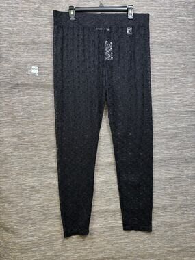 LOGO Layers Leggings Womens Plus 1X Black Lace High Rise Sheer Ankle Stretch NEW